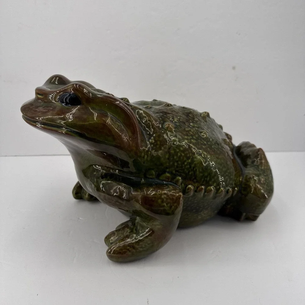 Vintage Arnel's ? XLarge Ceramic Frog Toad Garden Decor Green Figurine